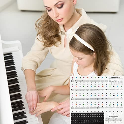 Autocollants Notes De Piano,Autocollants Colorés de Clavier de Piano Stickers pour for 88/61/54/49/37 touches Piano et Clavier Notes de Musique Transparent et Amovible pour Enfants et Débutants