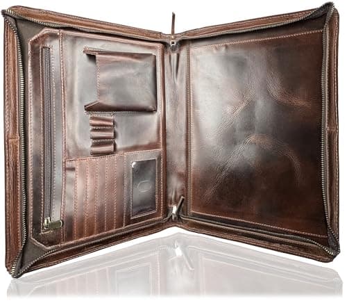 Rustic Town Conférencier A4 en Cuir | Porte-Documents pour Homme et Femme | Porte-Documents avec emplacements pour Stylo et Cartes