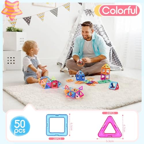 aaczly Construction Magnetique Enfant 50 Pièces Blocs de Construction Magnétiques Enfants Educatif Jeux Cadeaux pour Enfants à Partir de 3 4 5 6 7 an