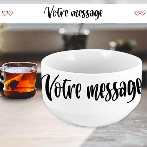 Bol en céramique personnalisable – Ajoutez votre message | Modèle petits cœurs | Cadeau original pour anniversaire, Saint-Valentin, naissance