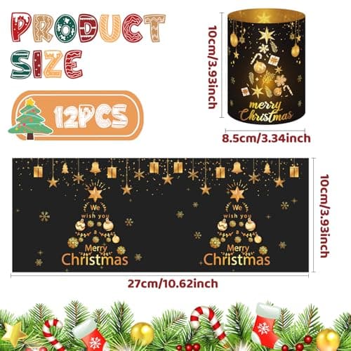 Photophores Décoratifs de Noël, Lot de 12 Lanterne Photophores Décoratifs de Table, Bougies Décoration Table PVC Lanterne Décorative de Table de Fête de Noël pour Lampes à thé et Bougies - Noir