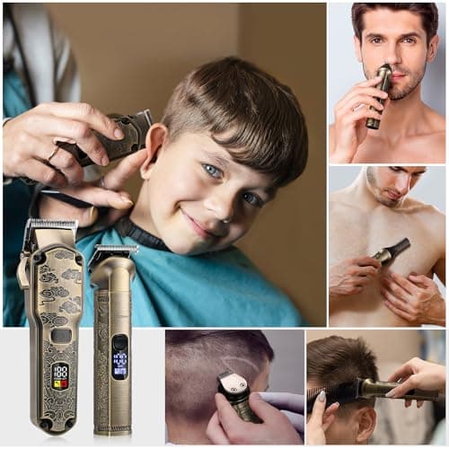 Hatteker Tondeuse à cheveux professionnelle pour hommes Set de tondeuses à barbe et à cheveux T-Blade Trimmer lavable Kit d'entretien sans fil Tondeuse à nez et à corps Tondeuse Cheveux et Barbe Set