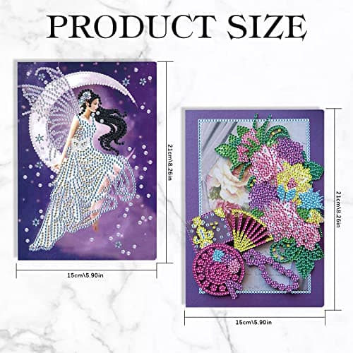 DCIDBEI 2 Pack A5 Carnet Broderie Diamant Carnet de Voyage A5 Diamond Painting Carnet de Notes Diamant Painting Carnet de Note Fleurs Fée Cahier Diamond Painting Journal de Suivi Journal Intime Adulte