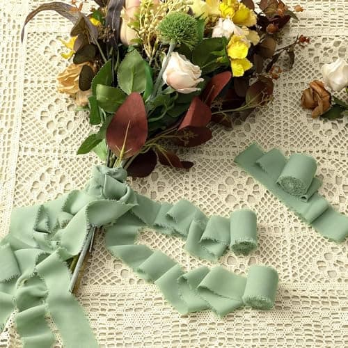 Ruban cadeau mousseline de soie ruban|3,8 cm x 19,4 m|ruban de soie ruban mousseline ruban tissu,mariage tissu ruban (Vert de gris)