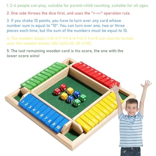 KSBBHDS 1 jeu de jeux dans une boîte fermée, jeux de société en bois, jouets pour 4 joueurs, jeux de chiffres colorés, jeux amusants sur quatre côtés, jeux pour adultes et enfants