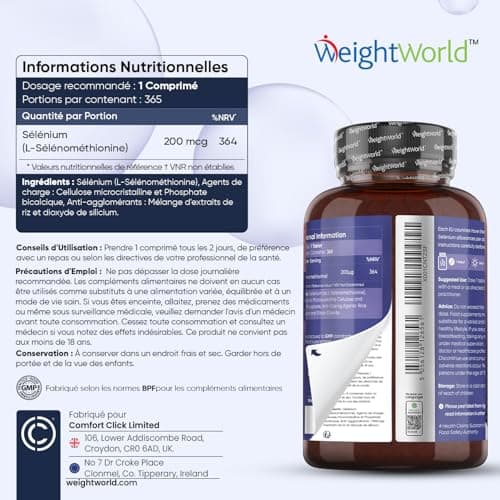 Selenium 200mcg (L Selenomethionine) 365 Comprimés Vegan (+1 An), 1 Comprimé Tous Les 2 Jours - Thyroïde, Cheveux, Ongles, Système Immunitaire, Antioxydant - Haute Absorption & Dosage Puissant