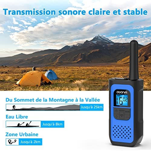 AWANFI Talkie Walkie Rechargeable Enfants Adultes 3 Pièces, Longue Portée avec 16 Canaux Radio à 2 Voies Écran LCD, USB Type C avec VOX pour Jeu d'Aventure, Randoneé, Vélo