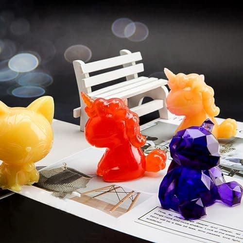 EPODA 7 PCS Moule en Resine Epoxy Animaux, Moules 3D Animaux en Silicone Resine pour DIY Moule Licorne, éléphant, ours, chien, lapin, Moule en résine époxy pour bureau, décoration d'intérieur