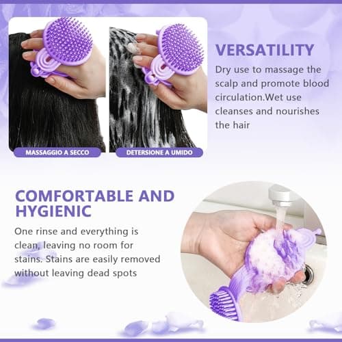 Sunolkie Scalp Massager | Purple Double Sided Shampoo Brush | Détend la tête et améliore la circulation sanguine du cuir chevelu, convient aux adultes et aux enfants