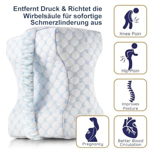 Ecosafeter Oreiller de Jambe Ergonomique avec Mousse à Mémoire de Forme pour Dormir pour Dormeurs Latéraux, Soulagement de la Sciatique, Douleur aux Jambes