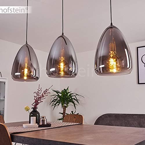 Suspension Francisco en métal anthracite et verre fumé, élégante lampe pendante retro-design idéale dans un salon moderne, pour 3 ampoules E27, ampoule(s) non incluse(s)