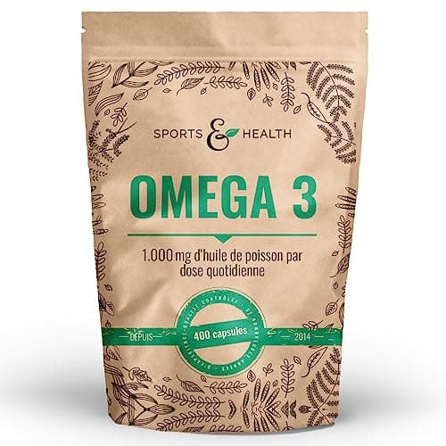 Oméga 3-400 gélules de qualité supérieure - 1000mg d'acides gras Oméga 3 par gélule - gélules d'huile de poisson testée en Allemagne