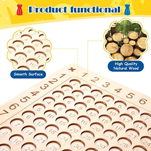 Tableau de Multiplication, Montessori Jeux de Plateau de Multiplication en Bois, Jouets éducatifs préscolaire pour Enfants de 3 4 5+ Ans Apprendre à Compter, Chiffres, Motrices