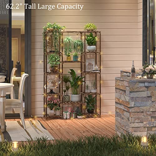 cfmour Support Plantes Intérieur Extérieur Stand Porte 157,9cm Etagere, Présentoir Bois Pour Fenêtre Coin Salon Balcon Jardin Bureau