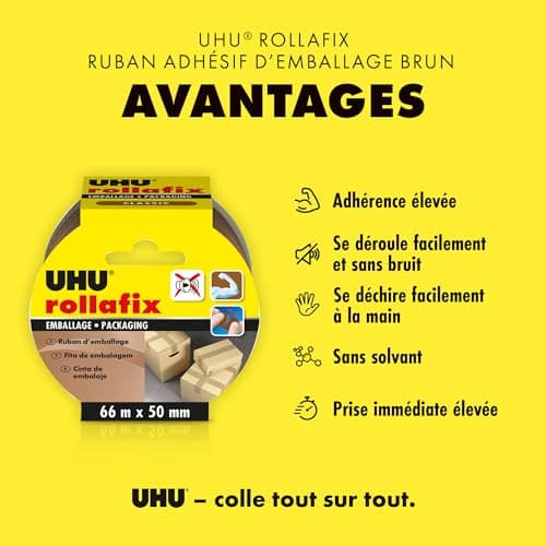 UHU Rollafix - Ruban adhésif d'emballage brun, 66m x 50mm