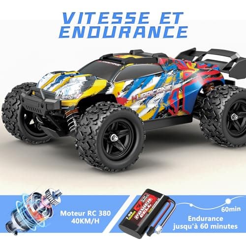 JONRRYIN Voiture Télécommandée, 1:18 4WD RC Voiture Radiocommandées avec 2 Batterie 60 Minutes, 2.4 GHz Tout Terrain Rapide Voiture, Jouet Monster Truck pour Enfant Adulte Anniversaire Cadeau