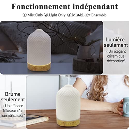 Diffuseur D'huiles Essentielles Diffuseur Electrique Ultrasonique Aromathérapie en Céramique 100ML avec Minuterie D'arrêt Automatique De 7 Couleurs pour Appartement Bureau Maison Yoga