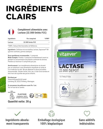 Lactase 22.000 Depot-120 comprimés à libération prolongée (Sepismart® Slow Release)-Hautement dosé avec 22.000 unités FCC-En cas d'intolérance au lactose+intolérance au lait-Sans additifs indésirables