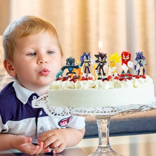 BESTZY Sonic Gateau Décorations, 6 Pièce Sonic Mini Figurines Ensemble, Fête Cake Topper Cartoon Modèle Gâteau Décoration DIY Cake Topper Kit pour Enfant Anniversaire Thème Fête Fournitures
