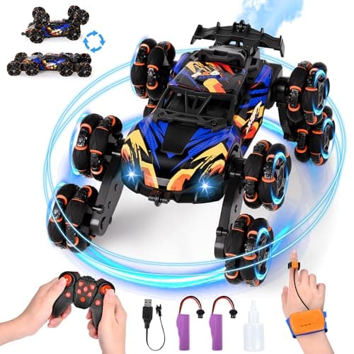 Aragallant Voiture Télécommandée, 8WD RC Stunt Car, 360 ° Rotation Capteur Gestuel Voiture télécommandée avec Musique Lumière et Spray, Jouet Cadeaux pour Enfant Garçon Fille 3+ Ans