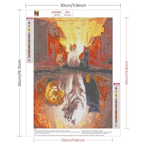 AIRDEA 5D Bricolage Réflexion de Trois Chats Diamond Painting, DIY Broderie Diamant Painting Kit Complet, Peinture Diamant Artisanat Strass Point de Croix Painting pour Adultes 30x40cm