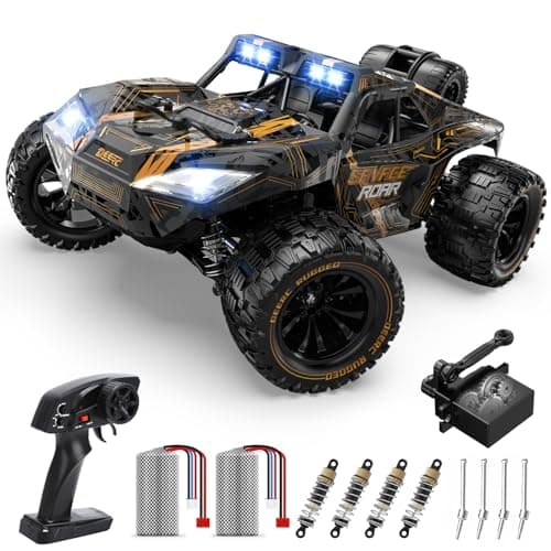 DEERC 1:14 Voiture RC Rapide Tout Terrain, Camion RC Haute Vitesse 40 km/h avec Phare LED pour garçons, Voiture télécommandée Tout-Terrain 2,4 GHz 4x4, Jouet Monster Truck, 2 Batteries