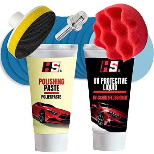 HS Rénovateur phare voiture, kit polissage avec vernis UV | Kit de rénovation pour phares de voiture, nettoie et polit les phares jaunis ou opaques, avec vernis UV