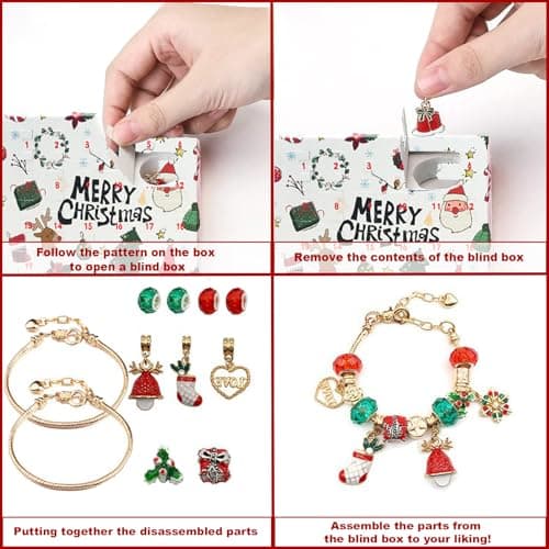 Calendrier De L'Avent 2024 Bracelets à Breloques,Calendrier De NoëL Bracelet Fabrication,Calendrier De L'Avent 2024 Enfant Fille Bijoux Diy Christmas Advent Calendar Bracelets Set