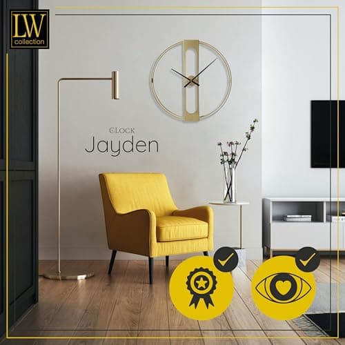 LW Collection Horloge Murale Jayden Or 60 cm - Grande Horloge Murale Industrielle en Métal - Horloge Murale Moderne - Mouvement Silencieux - Horloge Silencieuse