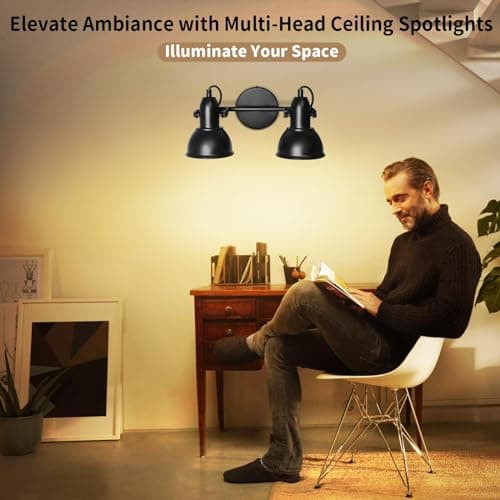 HiBay Lampe de Plafond LED Vintage avec Douille E27, Plafonnier 2 Spots en Métal Noir et Blanc, Applique Murale Intérieure pour Cuisine, Chambre à Coucher, Max. 60W (Sans Ampoule)