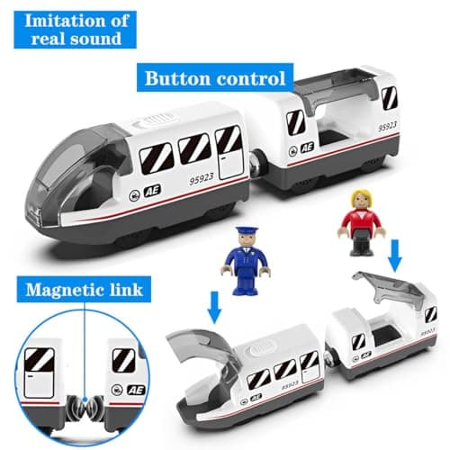 LiRiQi Train de locomotives à Piles, Ensemble de Jouets Magnétique électrique pour Voie Ferrée en Bois Compatible avec Thomas, Brio pour Tout-Petits Enfants garçon Filles