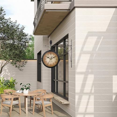 Syfunlv Horloge de Gare Rétro Double Face, Jardin Train Gare Horloge Murale, Nombre Horloge Murale en Fer, pour L’intérieur et L’extérieur Maison Terrasse Jardin Cuisine Cour Séjour, 21,8 * 21,8 cm