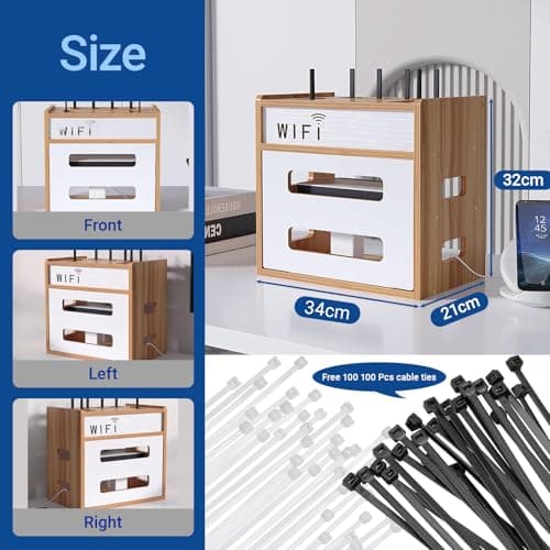 Catekro Boîte de Rangement en Bois pour Modem WiFi, Armoire de Rangement WiFi, Étagère Murale, Étagères Murales (Marron-Bois-OA272)