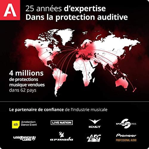 Alpine MusicSafe Bouchons d'oreilles : protection auditives pour musiciens - Haute fidélité du son - 2 jeux de filtres Interchangeables - Hypoallergénique et Réutilisables - Embouts transparents