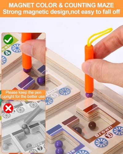 Jeux Labyrinthe Magnetique Enfant,Jouet à Partir de 3-6 Ans Jeu de Motricité Jeu Magnétique,Jouets en Bois Jouets éducatifs pour Enfants Jouets pour Apprendre Les Couleurs Et Les Chiffres Jeux De Tri