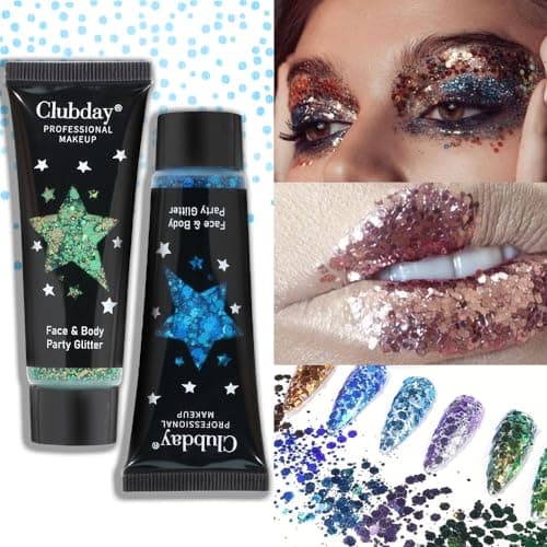 visage corps paillettes gel paillettes pour les yeux, les lèvres, les cheveux, les ongles, le visage et le corps - Mermaid flocons Big Block Glitter Festival accessoires 30ml (#08 Bleu)