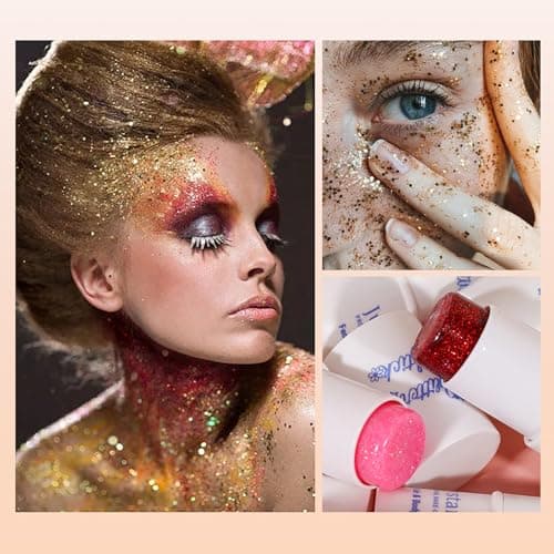 RoseFlower Bâton à Paillettes pour le Corps, Lot de 4 Body Glitter Stick, Paillettes de Sirène à Grosses Paillettes, Maquillage Pailleté pour Festival, Imperméable et Longue Durée