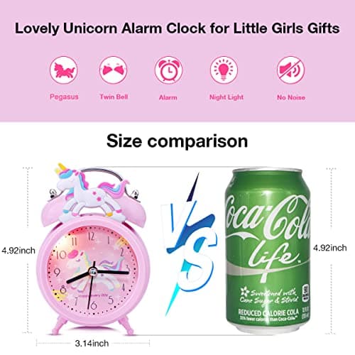 TCJJ RéVeil Licorne pour Filles, RéVeil sans Tic-Tac pour Enfants Filles, RéVeil Silencieux Rose De Chevet, Horloge Classique à Double Cloche avec RéTroéClairage, Convient pour Les Cadeaux Scolaires