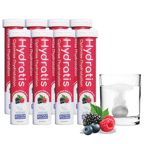 HYDRATIS - Pastilles Effervescentes Fruits des Bois - Optimise l'Hydratation - Riche en Minéraux - Faible en Sucre - Goûts Légers - Sport, Crampes, Récupération - 160 Pastilles