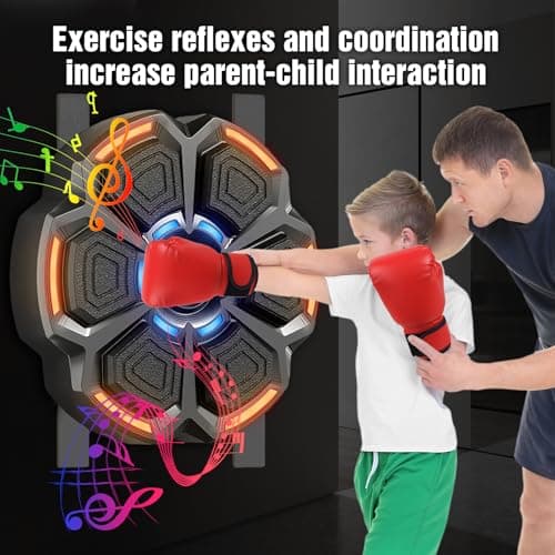 Machine de Boxe Musicale, Smart LED, Bluetooth, avec Gants de Boxe, Cible de Boxe Murale, 9 Modes de Vitesse et Mode de comptage pour Adultes et Enfants (Gants A)