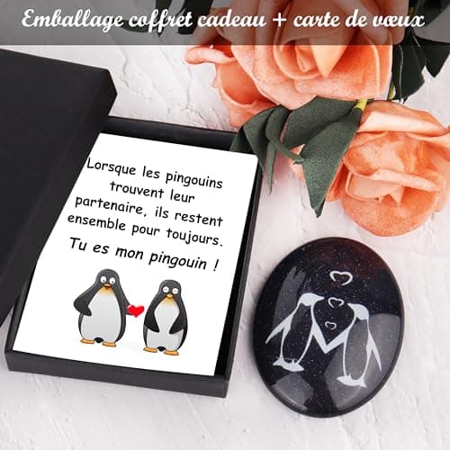 Merclix Idee Cadeau Homme Amour Pierre de Pingouin Cadeau Couple Original Cadeau pour Son Copain Copine Mari Cadeau Amoureux pour Homme Cadeau Saint Valentin Homme Idée Cadeau Femme Noel Anniversaire