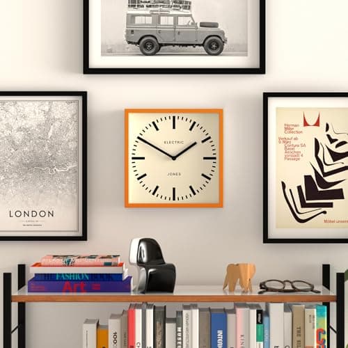 JONES CLOCKS® Box Railway Dial Wall Clock - Square Clock - Station Clock - Kitchen Clock - Office Clock - Retro Clock - Designer Clock - Colourful Case - Station Dial