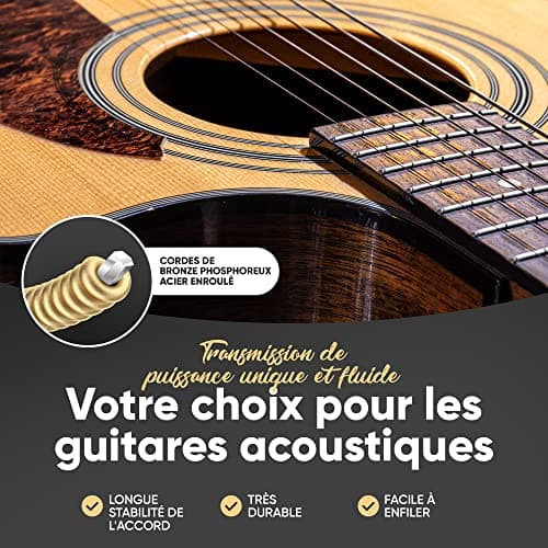 HAVENDI® Cordes de guitare acoustique avec revêtement en bronze phosphoreux I Qualité sonore brillante I Comprend 3 médiators