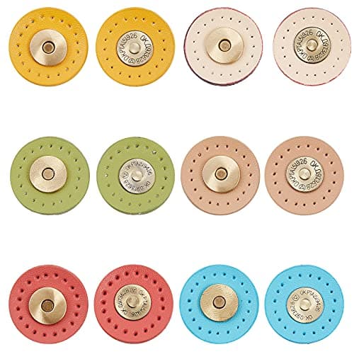 WADORN 6 Couleurs PU Cuir Bouton Pression Magnétique pour Sacs à Main Fermoir de Sac Fermoir Magnétique Rond 30mm Bouton de Couture avec Boîte de Rangement pour Sac Fourre-Tout Sac à Main