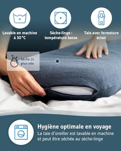 Oreiller Cervical de Voyage VOLAR Quickdry | Petit Coussin Cervical Ergonomique à mémoire de Forme | Housse avec Thermorégulation et à Séchage Rapide | Parfait pour Voyager et Le Camping | 40x25cm