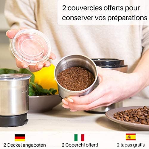 VeoHome Moulin à café et mixeur électrique broyeur pour Grains de café, Graine de Lin et Autres épices - INOX