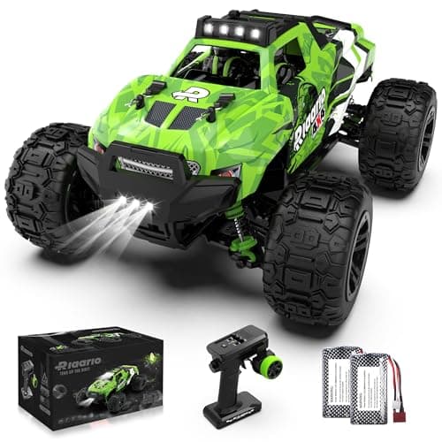 RIAARIO Voiture tout-terrain 1:18, véhicule tout-terrain électrique, 4WD, camion RC étanche 4X4 avec 2 batteries rechargeables