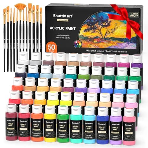 Shuttle Art 62PCS Kit Peinture Acrylique, 50 Couleurs (60ml) Peinture Acrylique avec 12 Pinceaux, Peintures pour Artiste Non Toxique, Acrylique Peinture pour Toile,Tissu pour Artiste, Débutant, Enfant