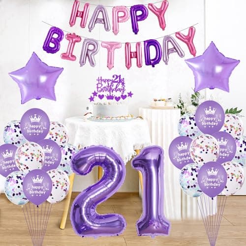 Violet 21 Anniversaire Decoration Femme Ballon 21 ans Anniversaire Femme Violet Decoration Anniversaire 21 ans Violet gâteau Ballon 21 ans Femme Violet 21 Anniversaire Fête Déco Violet