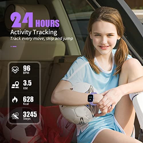 HENGTO Fitness Tracker Montre pour Enfants, Montre Intelligente étanche IP68 avec 19 Modes de Sport, podomètre, Moniteur de Sommeil, Excellent Cadeau pour Filles Adolescents 6-16 (Mauve)